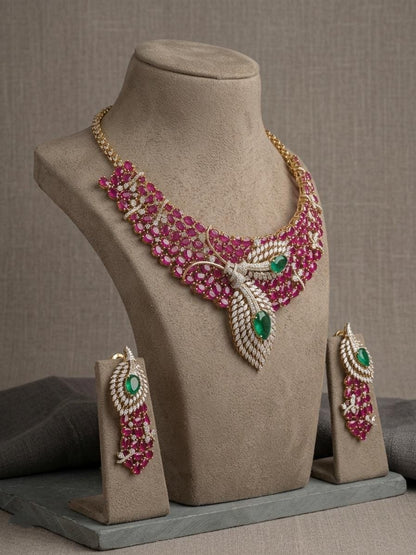 Statement Bridal Necklace Set | CZ Wedding Jewelry, Earrings Included | Royal Occasion Party Wear