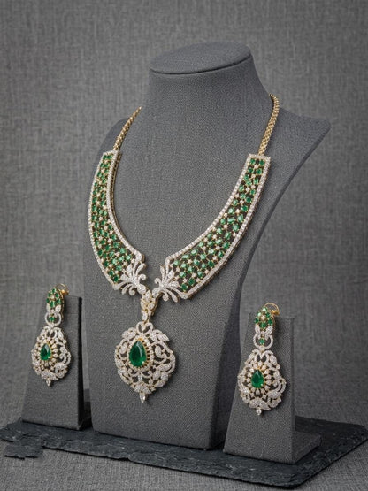CZ Bridal Necklace Set | Statement Pendant Jewelry, Matching Earrings | Party Wear