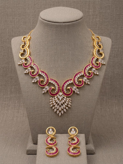 CZ Statement Necklace Set | Spiral Design Bridal Jewelry, Party Wear Earrings