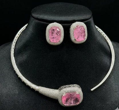 CZ Collar Necklace Set | Statement Choker, Stud Earrings | Minimalist Wedding Jewelry