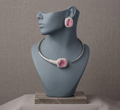 CZ Collar Necklace Set | Statement Choker, Stud Earrings | Minimalist Wedding Jewelry