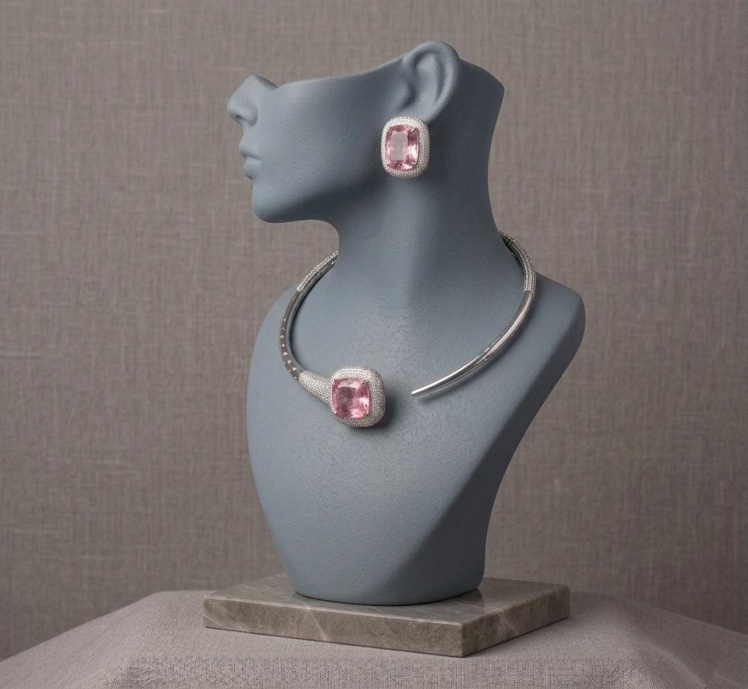 CZ Collar Necklace Set | Statement Choker, Stud Earrings | Minimalist Wedding Jewelry