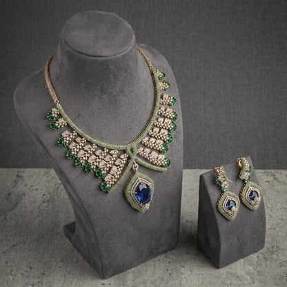 Designer CZ Statement Necklace Set | Bridal Pendant Earrings | Elegant Wedding Party Wear