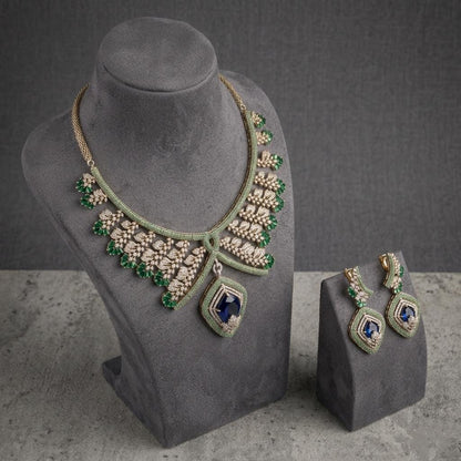 Designer CZ Statement Necklace Set | Bridal Pendant Earrings | Elegant Wedding Party Wear
