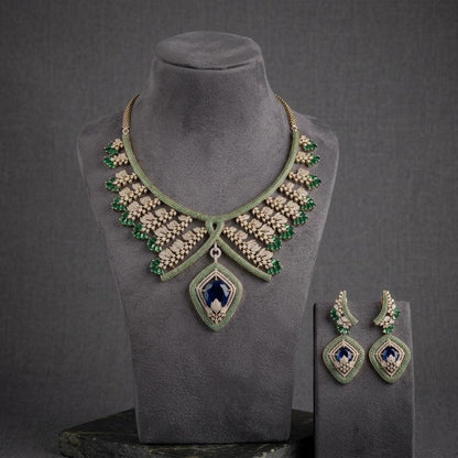 Designer CZ Statement Necklace Set | Bridal Pendant Earrings | Elegant Wedding Party Wear