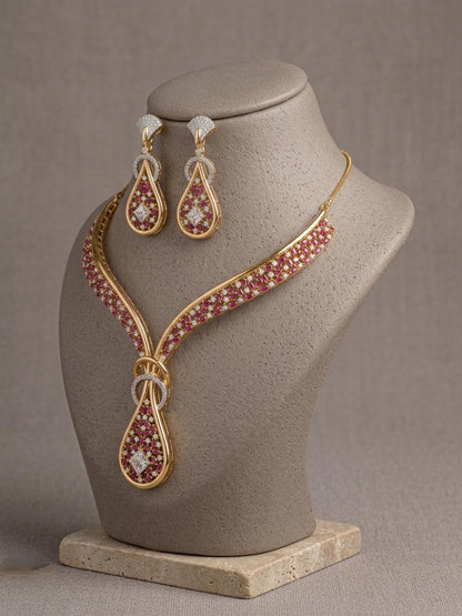 CZ Teardrop Pendant Necklace Earrings Set | Designer Statement Wedding Jewelry