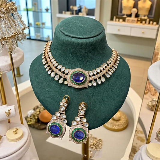Designer Choker Necklace Set with Earrings | Bridal Wedding Party Wear Jewelry
