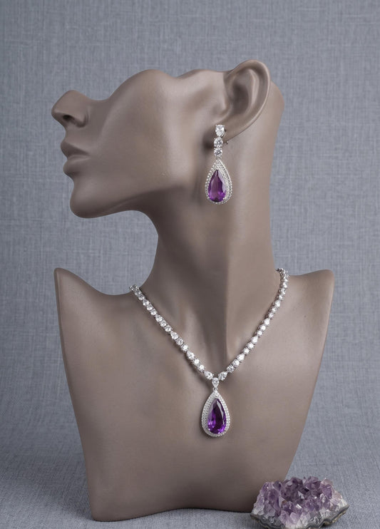 Teardrop CZ Necklace Earrings Set | Bridal Statement Jewelry | Wedding Party Wear