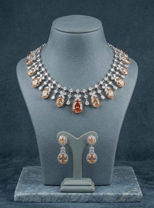 Bridal CZ Necklace Set | Statement Wedding Jewelry, Earrings | Elegant American Diamond Party Wear