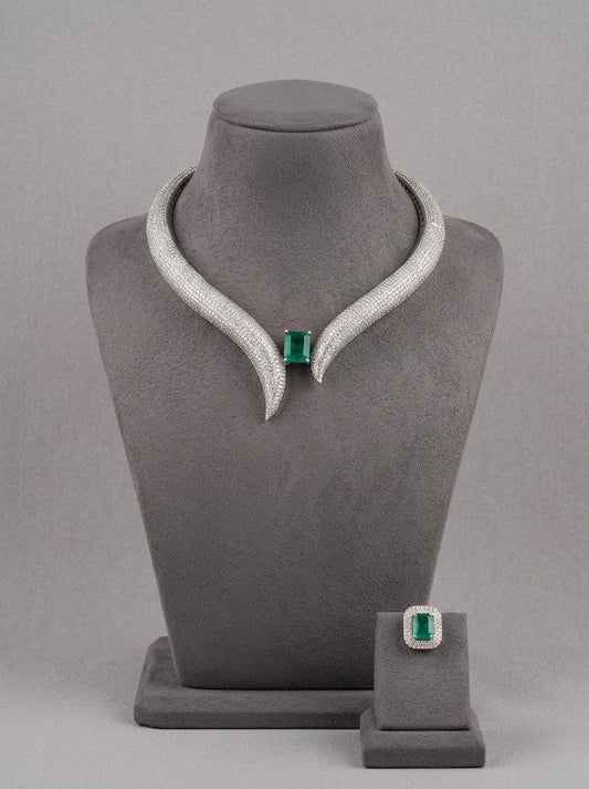 CZ Collar Necklace Set | Statement Choker Earrings | Bridal Wedding Jewelry