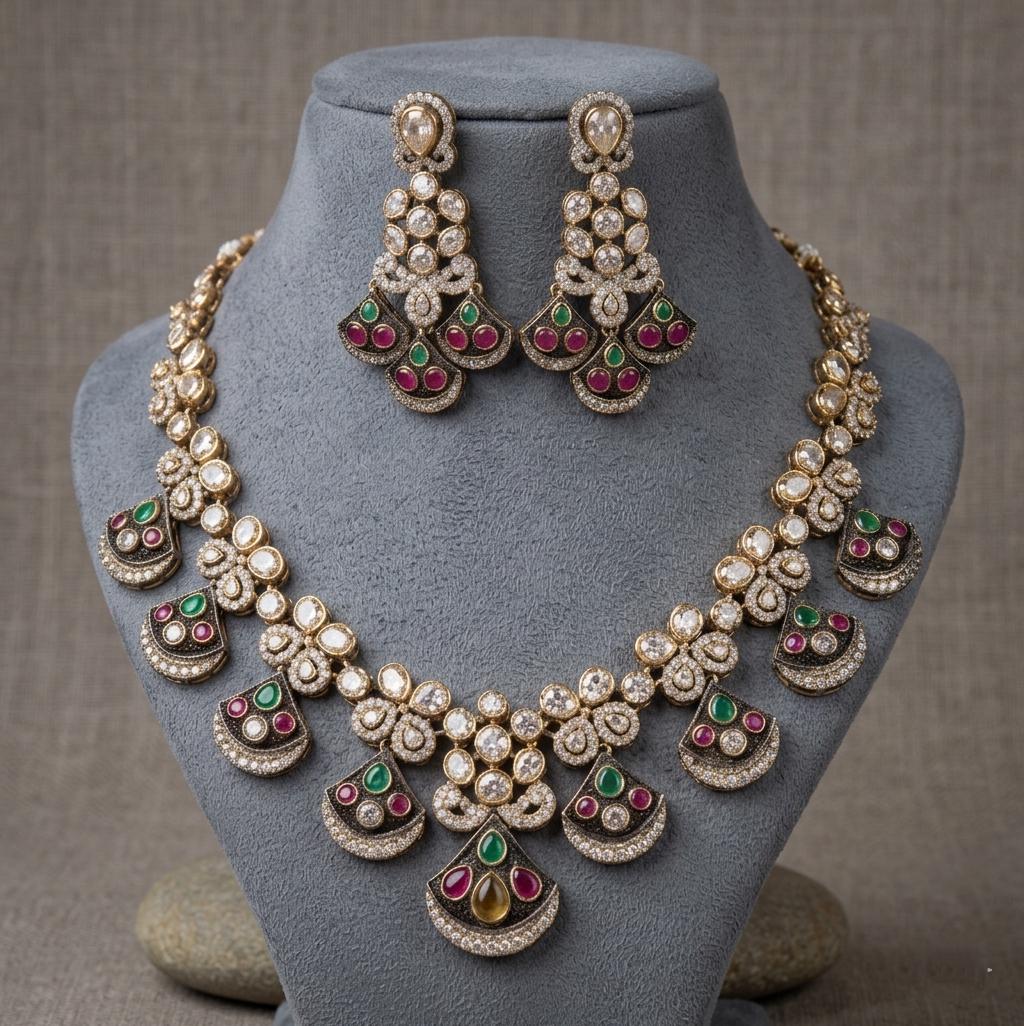 Kundan Necklace Set | Bridal Wedding Jewelry | Statement Party Wear Earrings