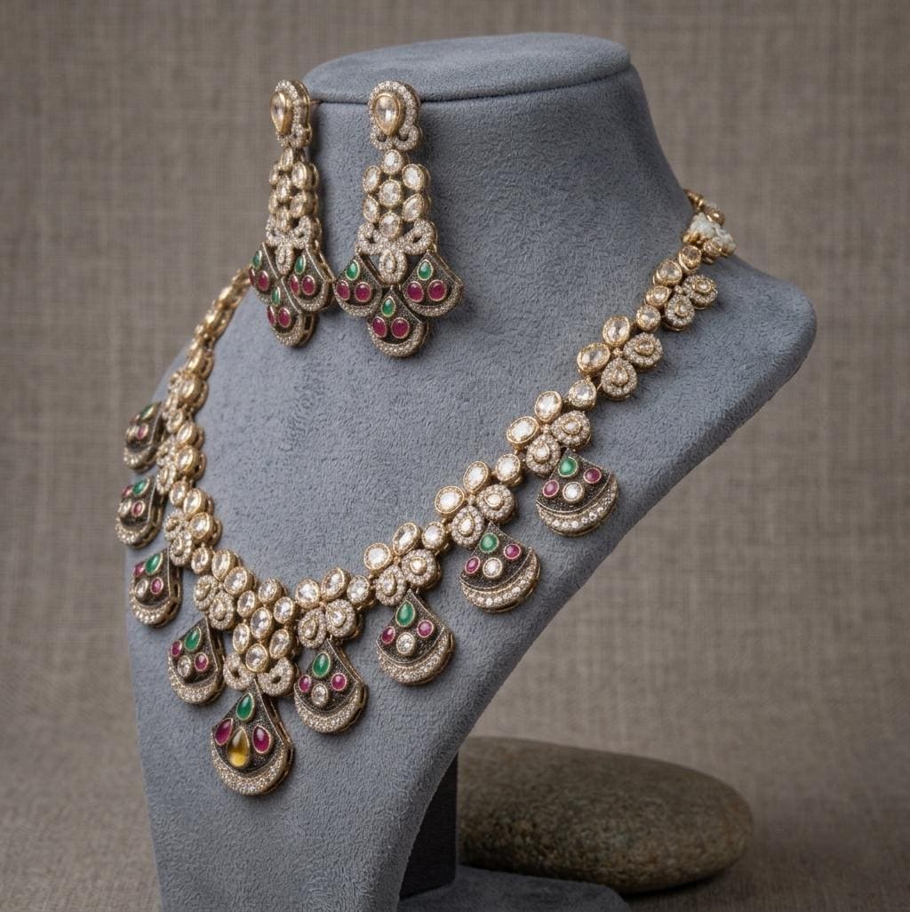 Kundan Necklace Set | Bridal Wedding Jewelry | Statement Party Wear Earrings