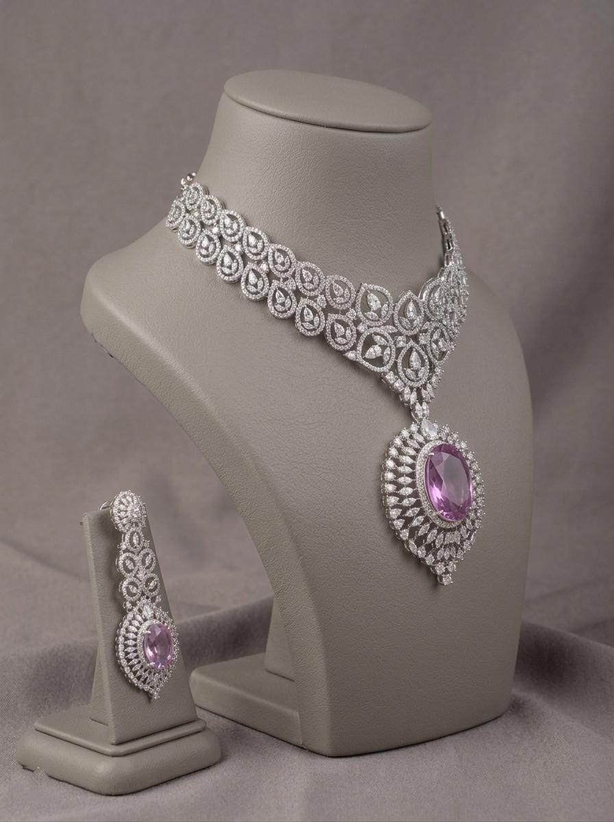Indian Bridal Necklace Set with Earrings | Crystal CZ Wedding Jewelry