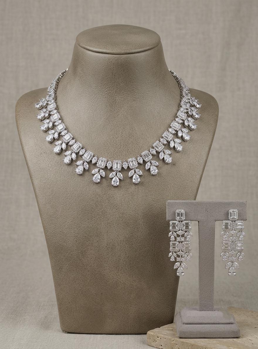 CZ Bridal Necklace Set | Statement Wedding Jewelry, Party Wear Earrings