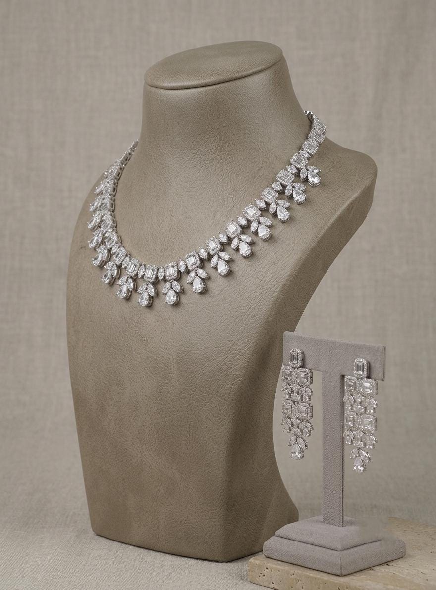 CZ Bridal Necklace Set | Statement Wedding Jewelry, Party Wear Earrings