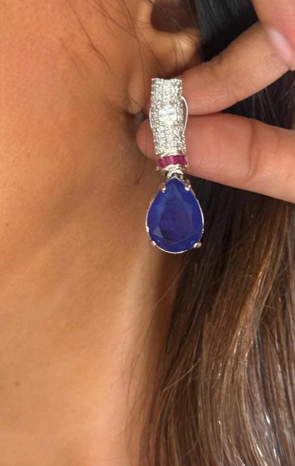 Sapphire Teardrop Necklace Earrings Set | CZ Bridal Wedding Jewelry