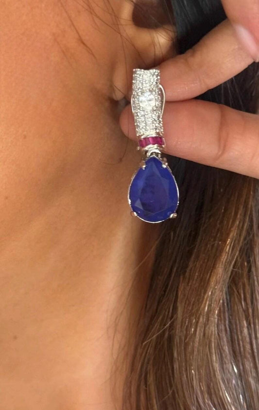 Sapphire Teardrop Necklace Earrings Set | CZ Bridal Wedding Jewelry