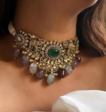 Victorian Kundan Choker Set with Jhumka Earrings | Bridal Statement Wedding Jewelry