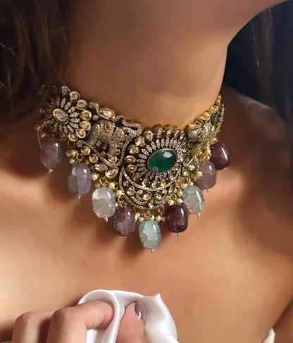 Victorian Kundan Choker Set with Jhumka Earrings | Bridal Statement Wedding Jewelry