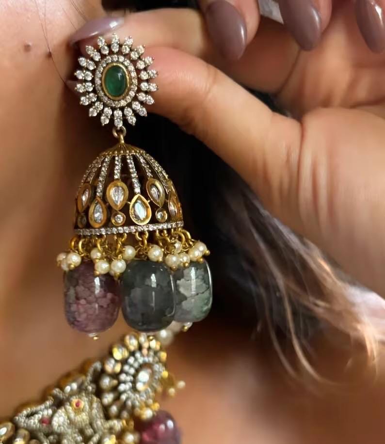 Victorian Kundan Choker Set with Jhumka Earrings | Bridal Statement Wedding Jewelry