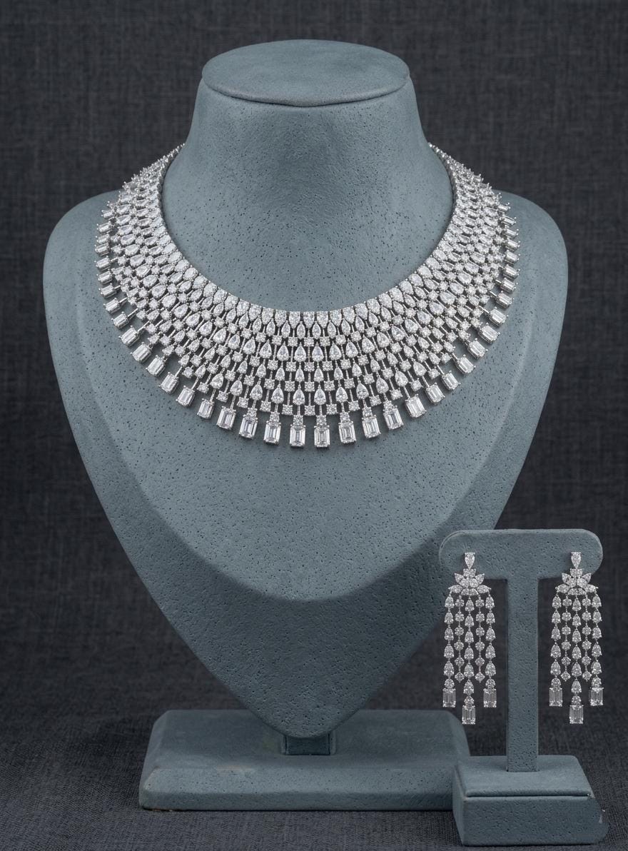 CZ Statement Necklace Set | Bridal Wedding Party Jewelry for Women
