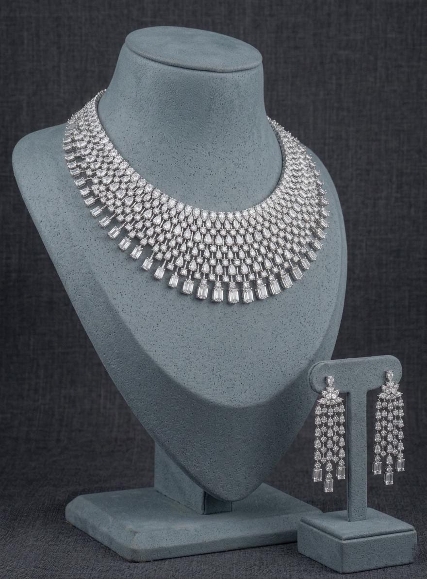 CZ Statement Necklace Set | Bridal Wedding Party Jewelry for Women