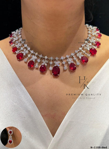Bridal CZ Necklace Set | Statement Wedding Jewelry, Earrings | Elegant American Diamond Party Wear