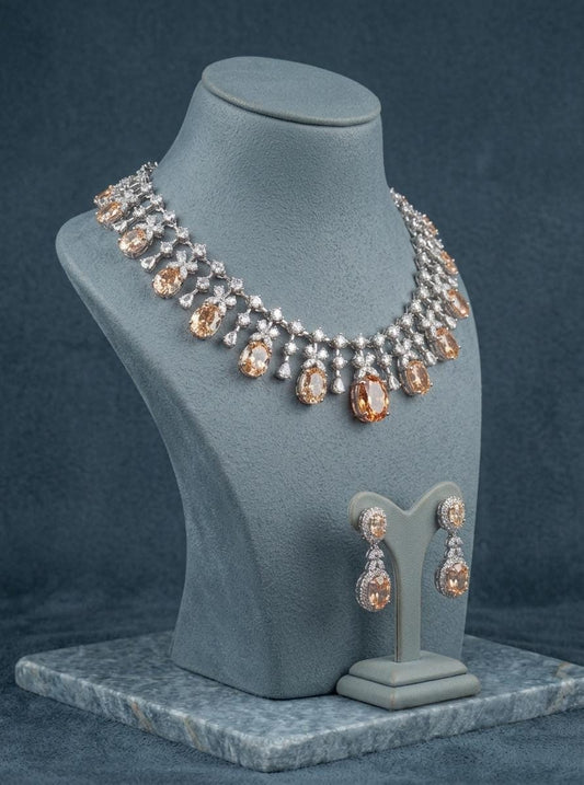 Bridal CZ Necklace Set | Statement Wedding Jewelry, Earrings | Elegant American Diamond Party Wear