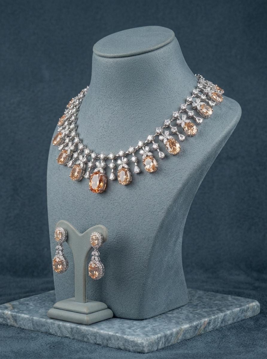 Bridal CZ Necklace Set | Statement Wedding Jewelry, Earrings | Elegant American Diamond Party Wear