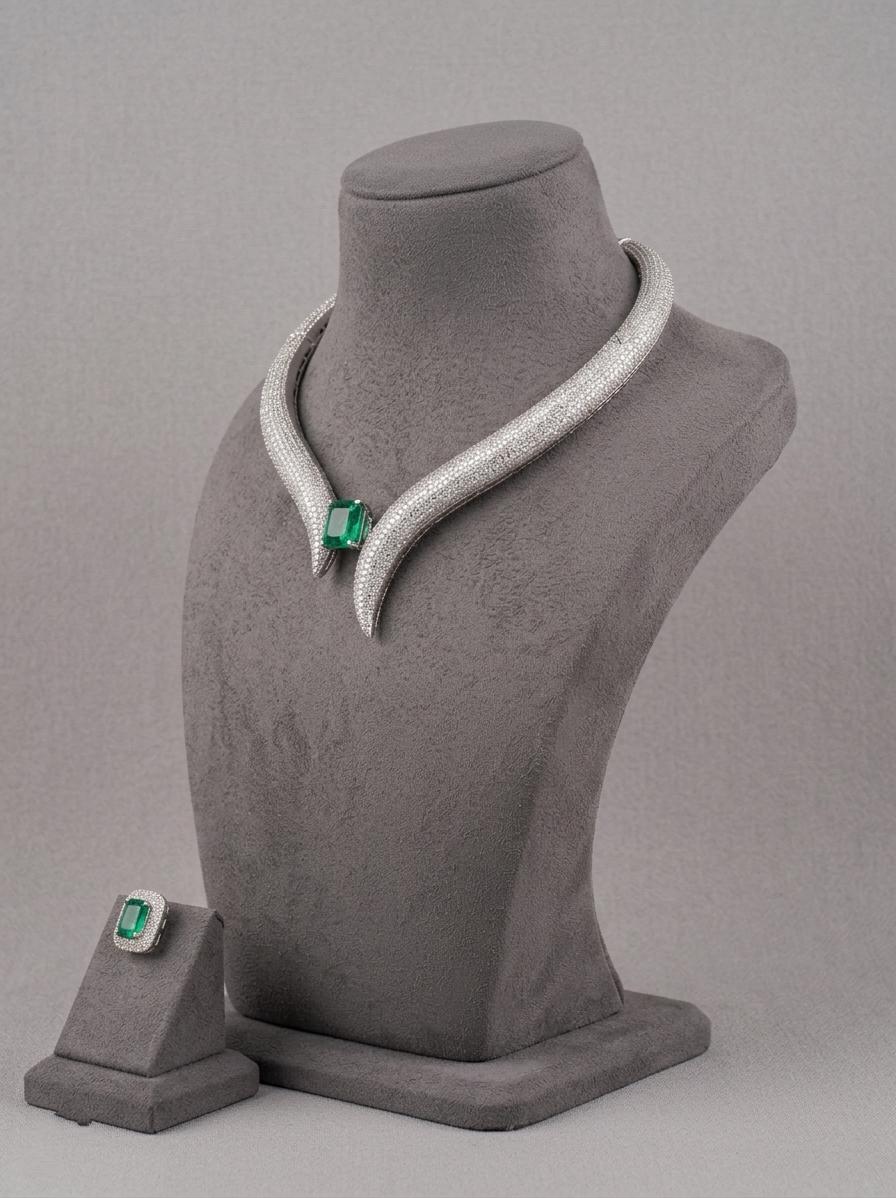CZ Collar Necklace Set | Statement Choker Earrings | Bridal Wedding Jewelry