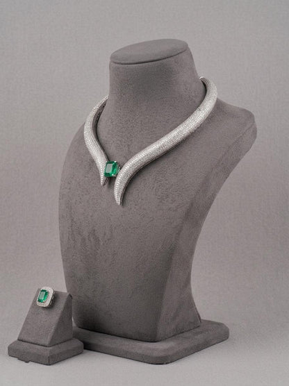 CZ Collar Necklace Set | Statement Choker Earrings | Bridal Wedding Jewelry