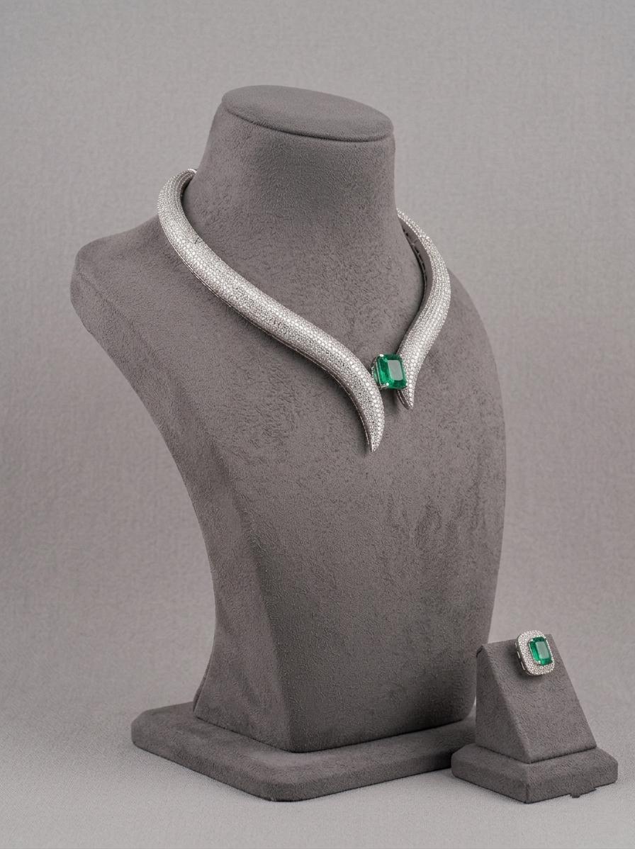 CZ Collar Necklace Set | Statement Choker Earrings | Bridal Wedding Jewelry