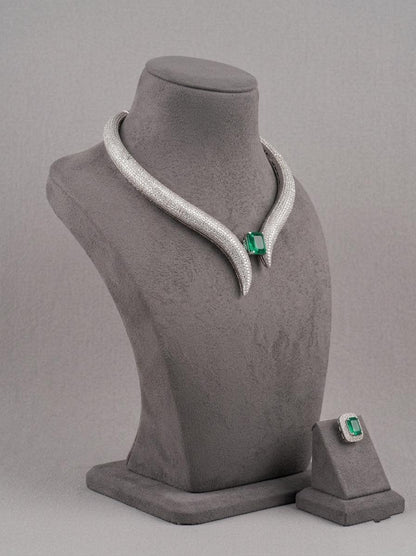 CZ Collar Necklace Set | Statement Choker Earrings | Bridal Wedding Jewelry