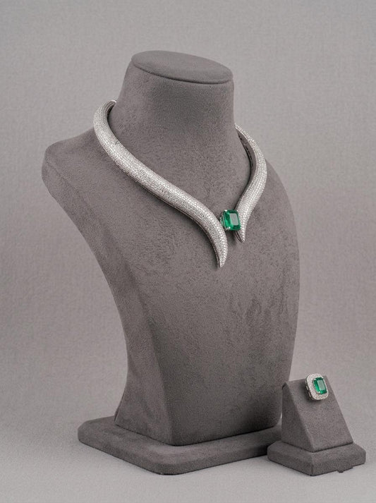CZ Collar Necklace Set | Statement Choker Earrings | Bridal Wedding Jewelry