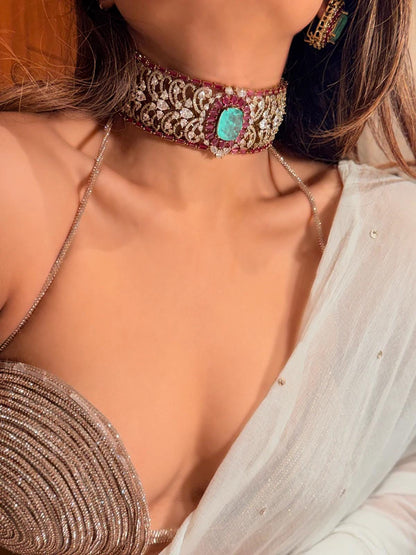 Emerald Ruby Kundan Choker Set | Designer Bridal Statement Necklace Earrings