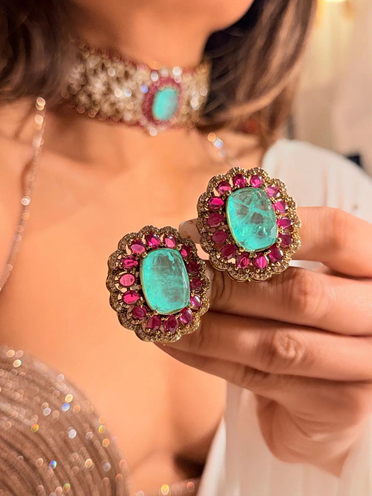 Emerald Ruby Kundan Choker Set | Designer Bridal Statement Necklace Earrings