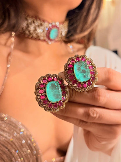 Emerald Ruby Kundan Choker Set | Designer Bridal Statement Necklace Earrings