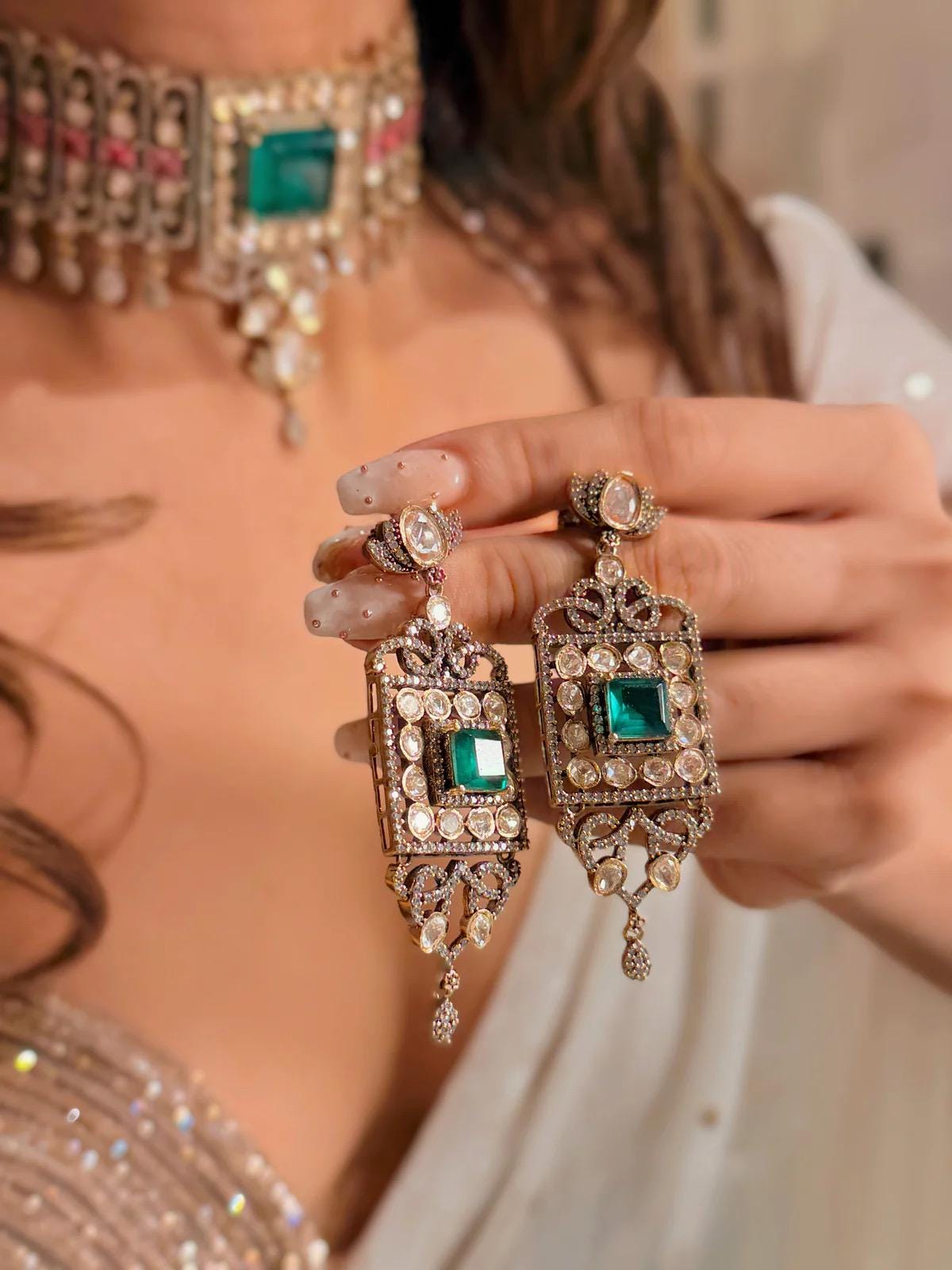 Kundan Choker Necklace Set | Emerald Ruby Bridal Wedding Jewelry