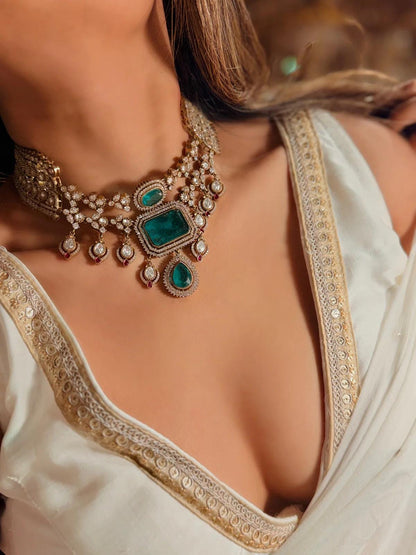 Kundan Choker Necklace Set | Emerald Ruby Bridal Statement Earrings