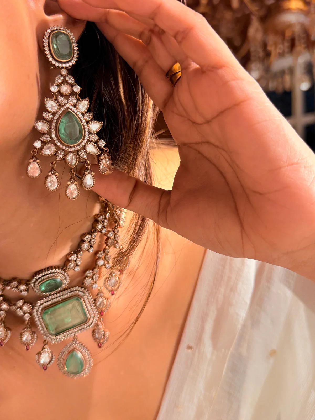 Kundan Choker Necklace Set | Emerald Ruby Bridal Statement Earrings