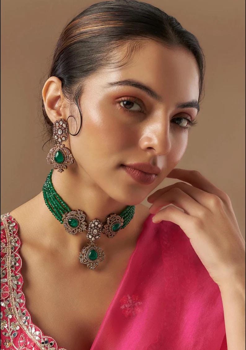Kundan Choker Necklace Set with Earrings | Indian Bridal Wedding Jewelry