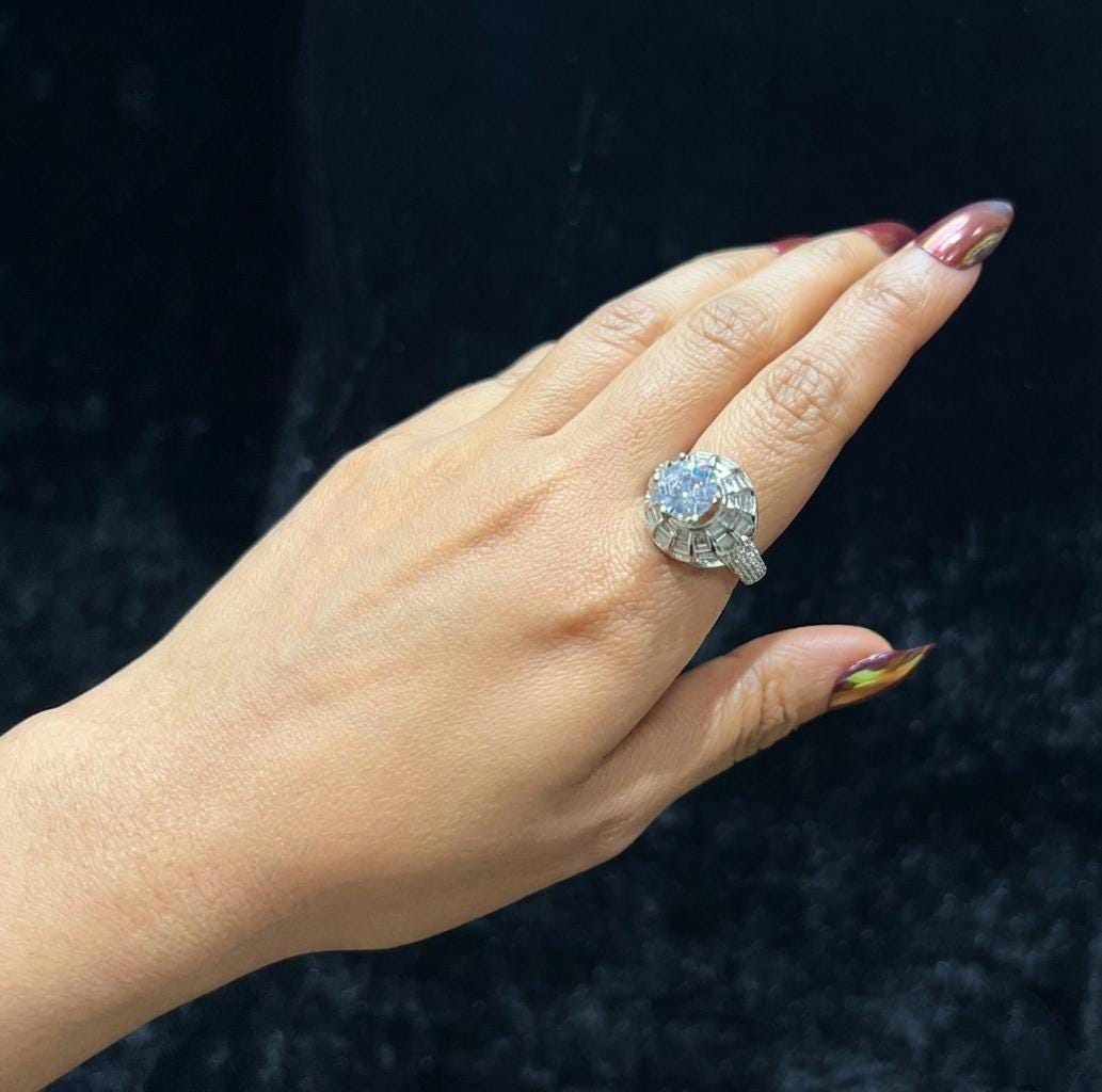 CZ Statement Ring | Solitaire Cocktail Ring, Elegant Wedding Jewelry