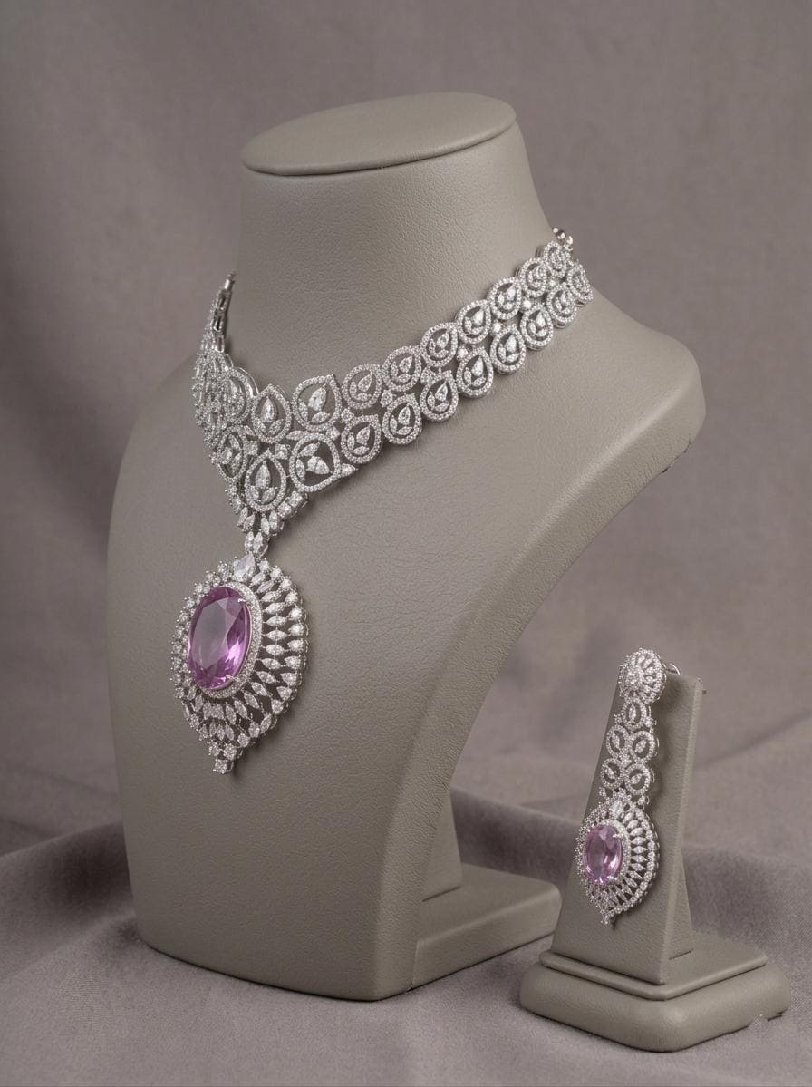 Indian Bridal Necklace Set with Earrings | Crystal CZ Wedding Jewelry