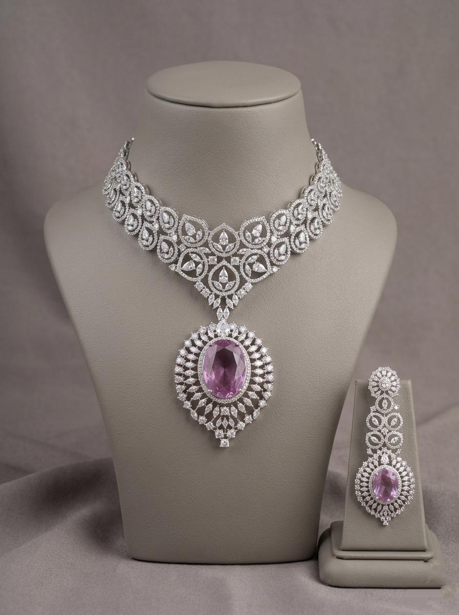 Indian Bridal Necklace Set with Earrings | Crystal CZ Wedding Jewelry