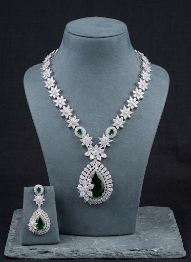 CZ Teardrop Pendant Necklace and Earrings Set | Bridal Floral Statement Jewelry