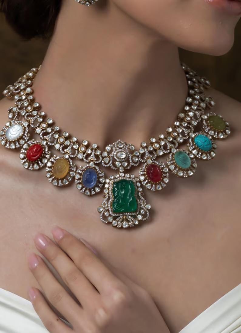 Kundan Necklace Set | Bridal Statement Jewelry with Earrings, Festive Wear