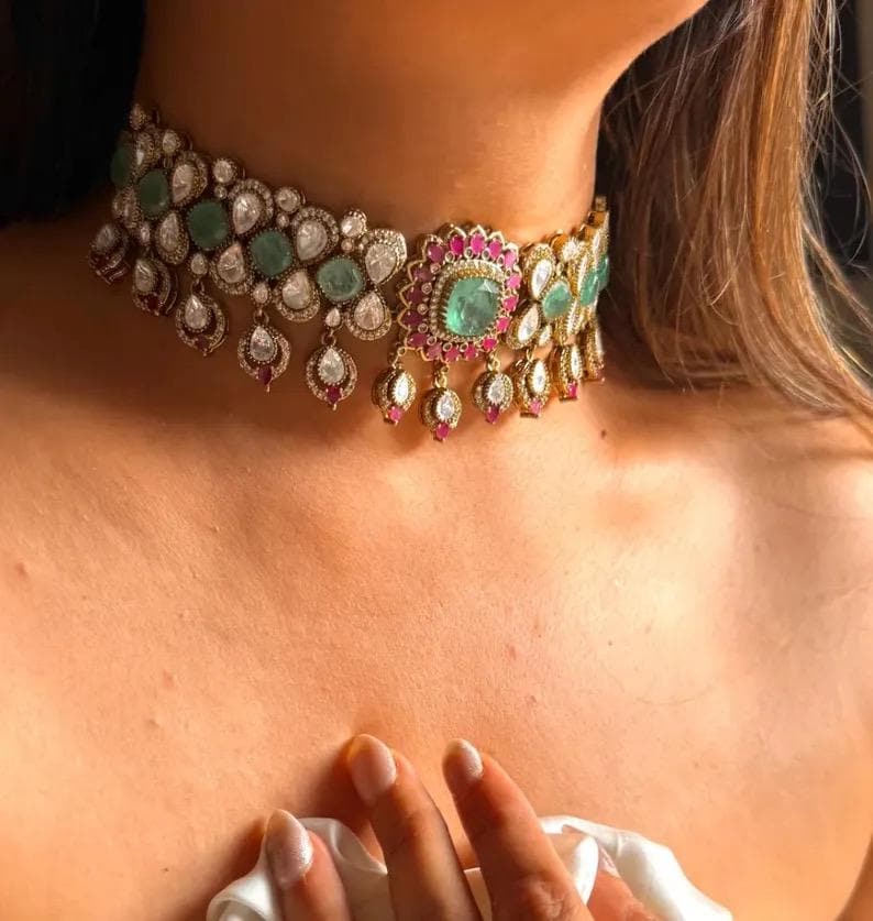 Royal Kundan Choker Set | Statement Earrings, Pearl Drop Festive Jewelry