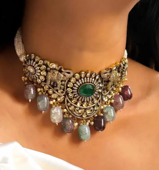 Victorian Kundan Choker Set with Jhumka Earrings | Bridal Statement Wedding Jewelry