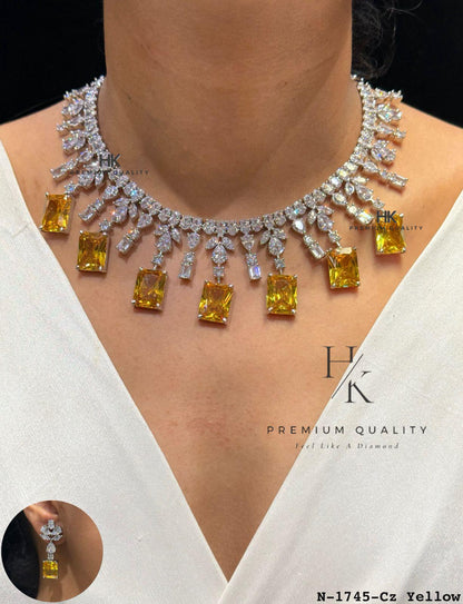 Luxury American Diamond Necklace Set with Statement Earrings | Bridal Wedding Jewelry | CZ Crystal Necklace