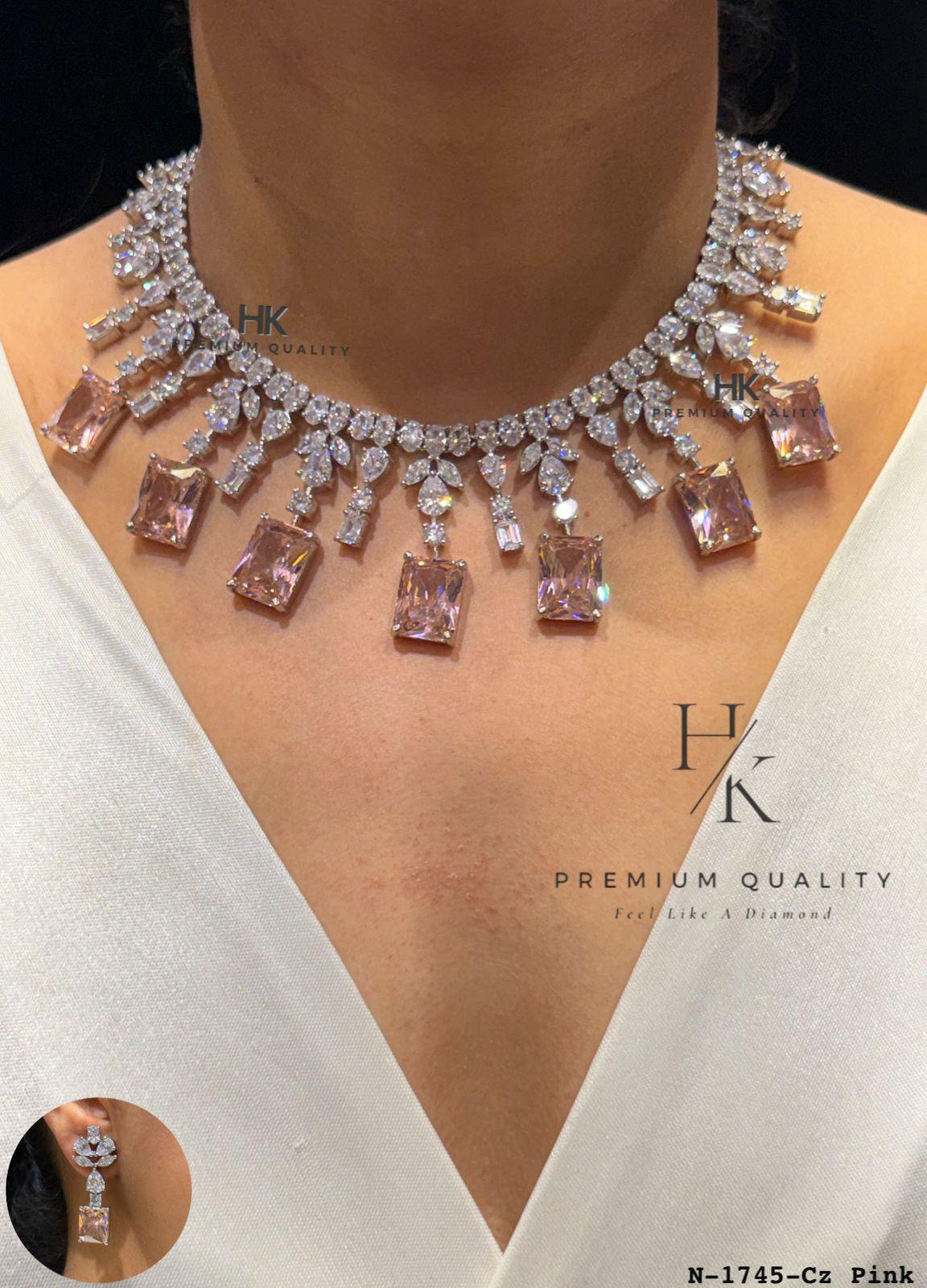 Luxury American Diamond Necklace Set with Statement Earrings | Bridal Wedding Jewelry | CZ Crystal Necklace